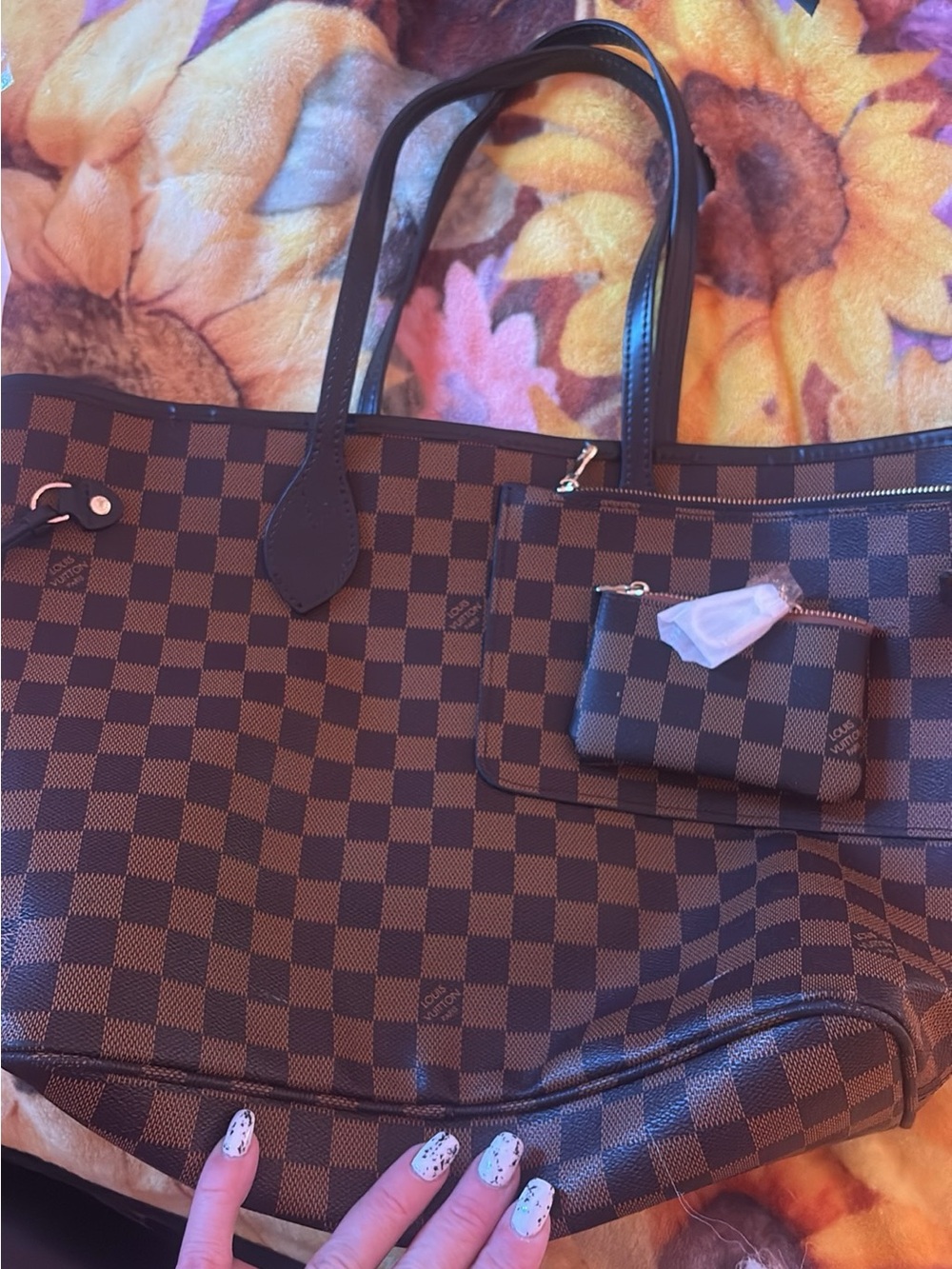 Brown Checkered Tote Bag - Designer Style